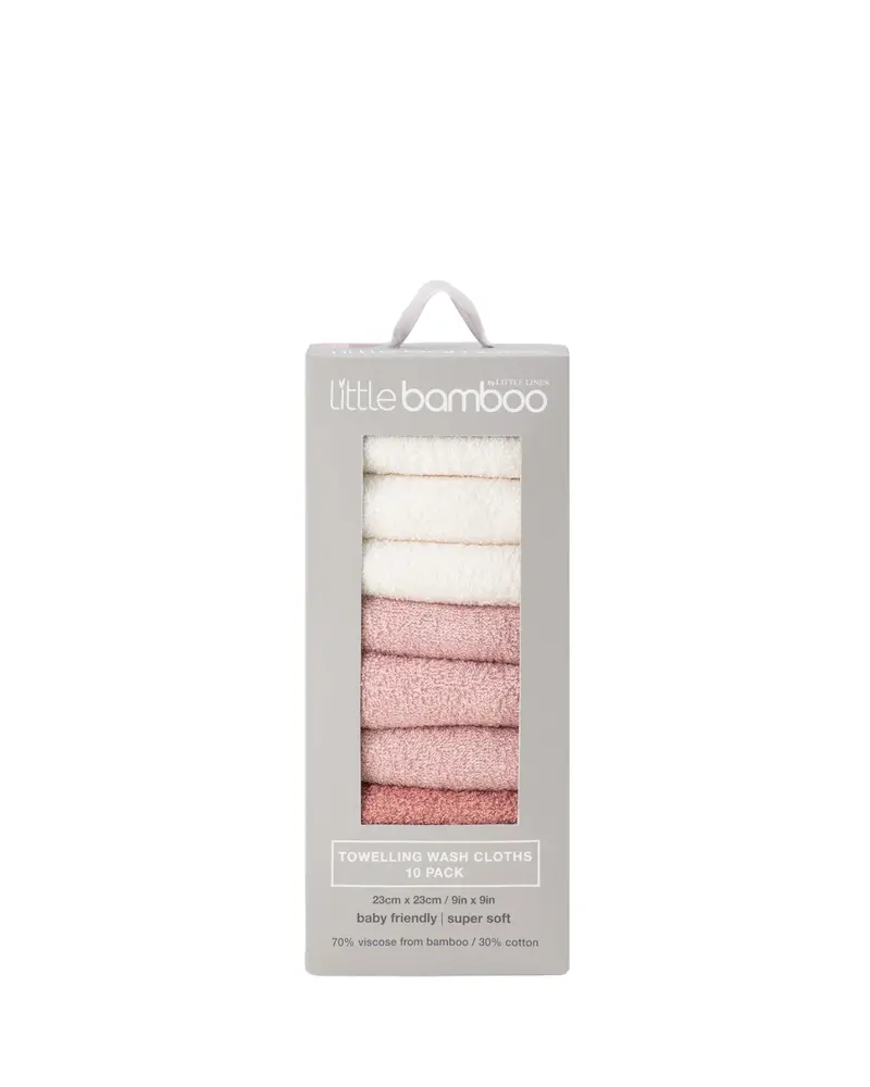 10-Pack Absorbent Towelling Washcloths – Dusty Rose Color 1