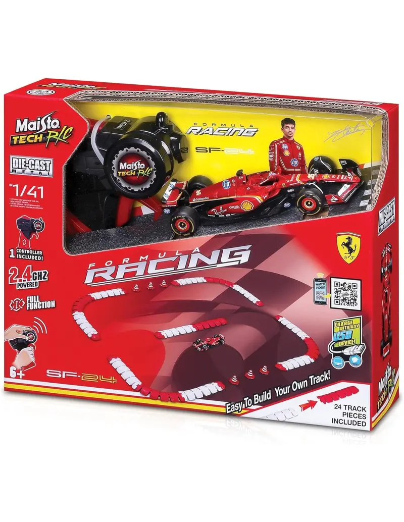 1:41 Diecast Formula 1 Rc Car – 2024 Ferrari F1 Racing Set Featuring Leclerc #16 1