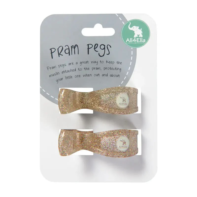 2-Pack Gold Glitter Pram Pegs – Elegant Shimmer Stroller Accessories 1