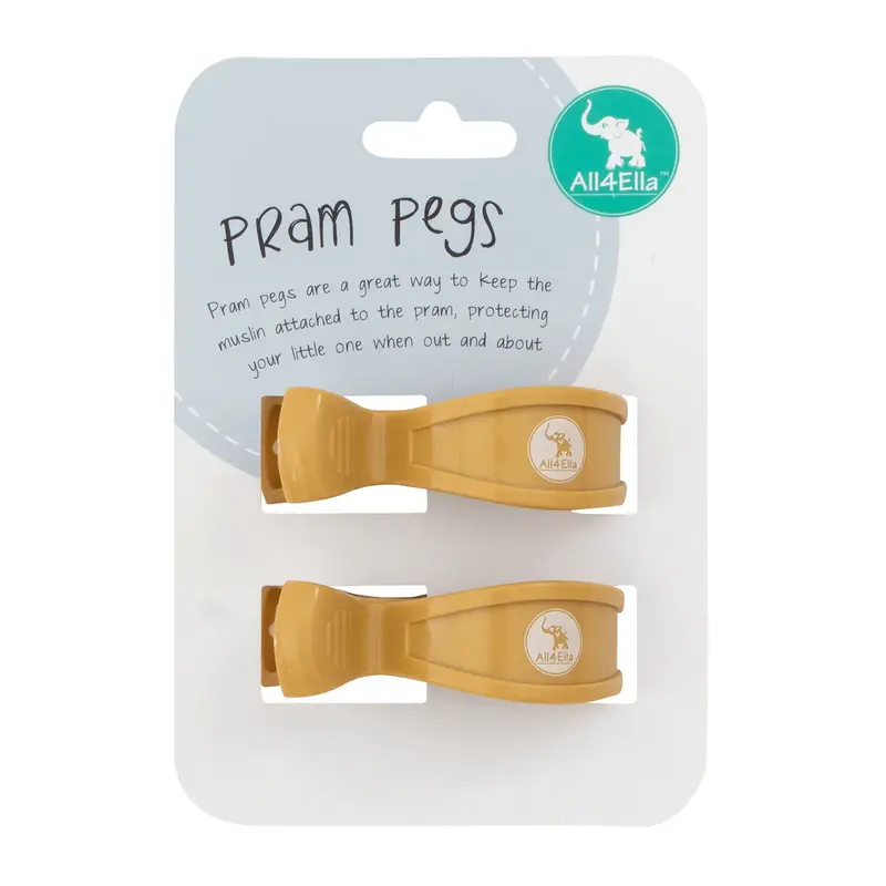 2-Pack Mustard Yellow Pram Pegs – Warm-Tone Stroller Attachment Pair 1
