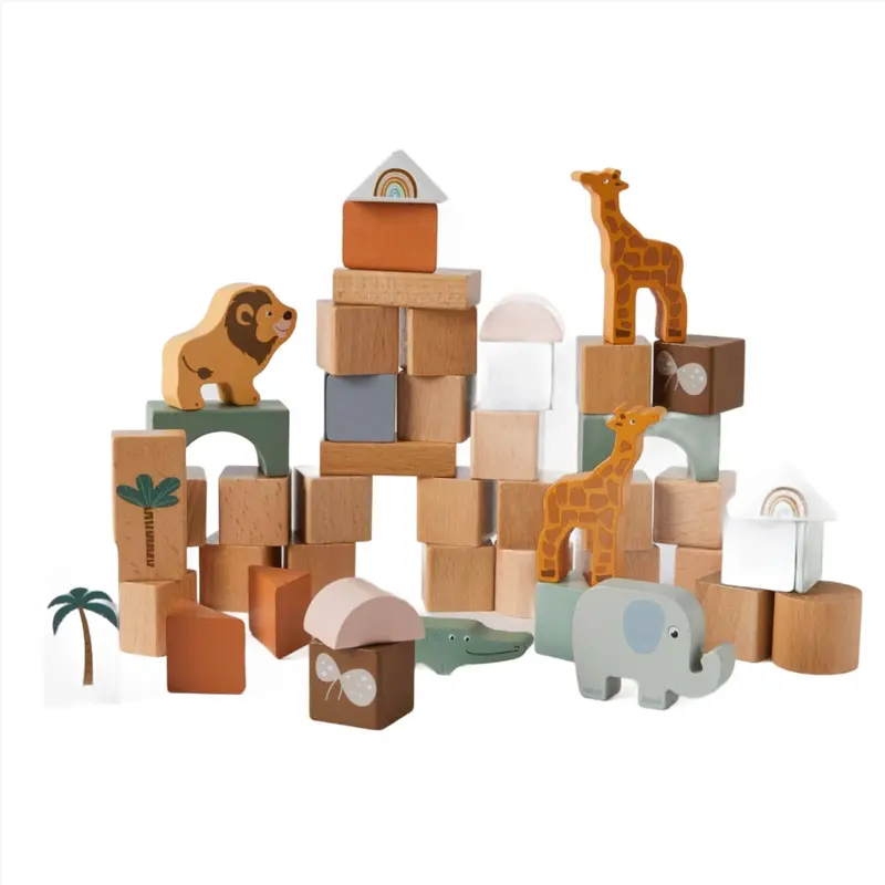 Africa-Themed Building Blocks – 50-Piece Set With Shape-Sorting Lid 1