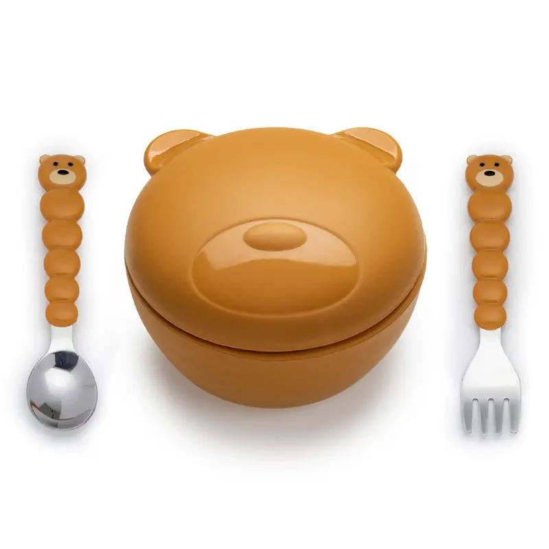 Bear-Shaped Silicone Meal Bowl With Lid & Utensils 1