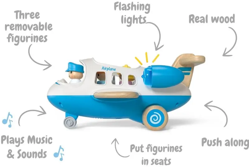 Blue Light-And-Sound Wooden Airplane Toy 1