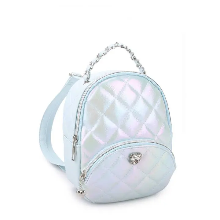 Blue Metallic Quilted Mini Backpack 1