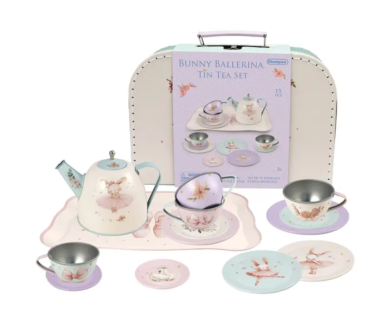 Bunny Ballerina Tin Tea Set – 15-Piece Pretend Play Collection 1