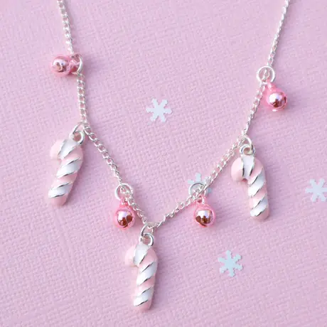 Candy Cane And Jingle Bell Holiday Necklace 1