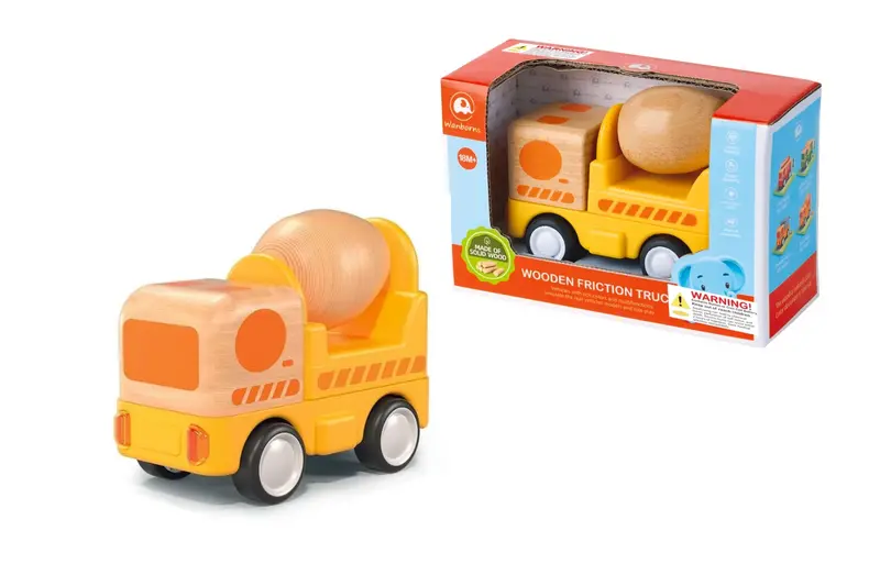 Concrete Mixer Toy – Wooden Friction-Driven Model 1