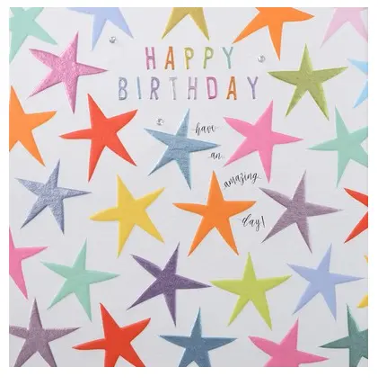 Embossed Star Birthday Card: Metallic Gemstone Accent Greeting 1