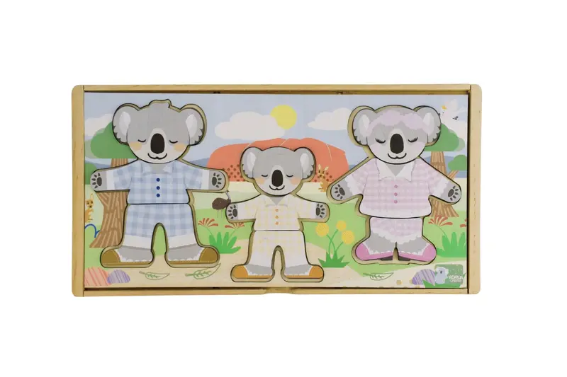 Expressive Koala Family Dress-Up Set – Wooden Figurines With Interchangeable Outfits 1