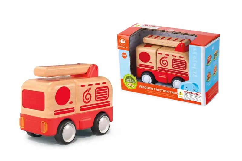 Fire Engine Toy – Wooden Friction-Powered Vehicle 1
