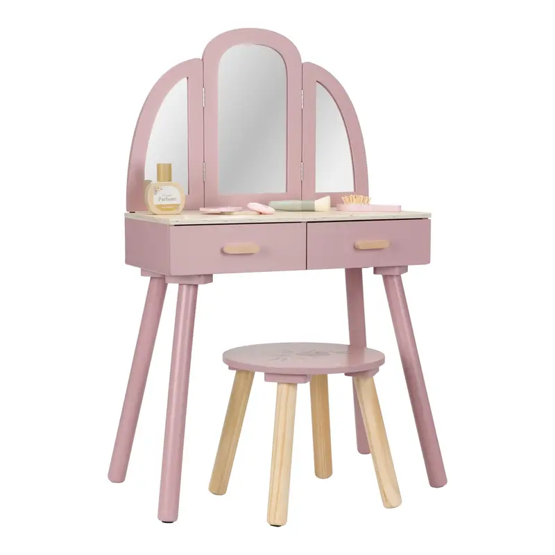 Full-Size Wooden Vanity Table With Mirror & Storage 1