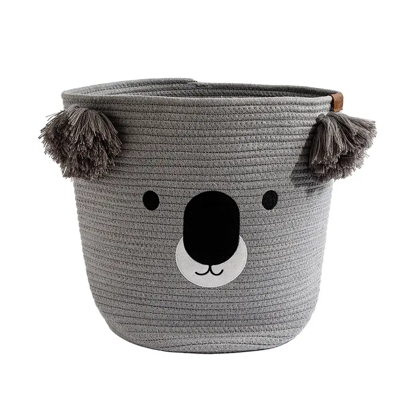 Koala-Embroidered Cotton Rope Hamper – Australian-Themed Natural Fiber Basket 1