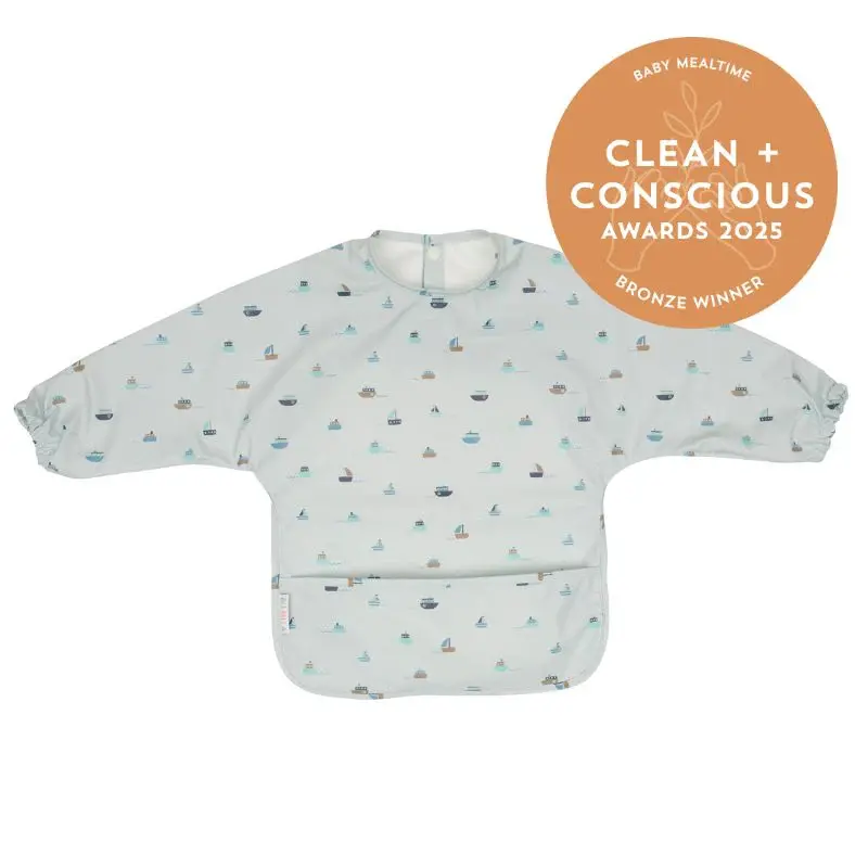 Long-Sleeve Organic Bib With Sail Boat Print 1