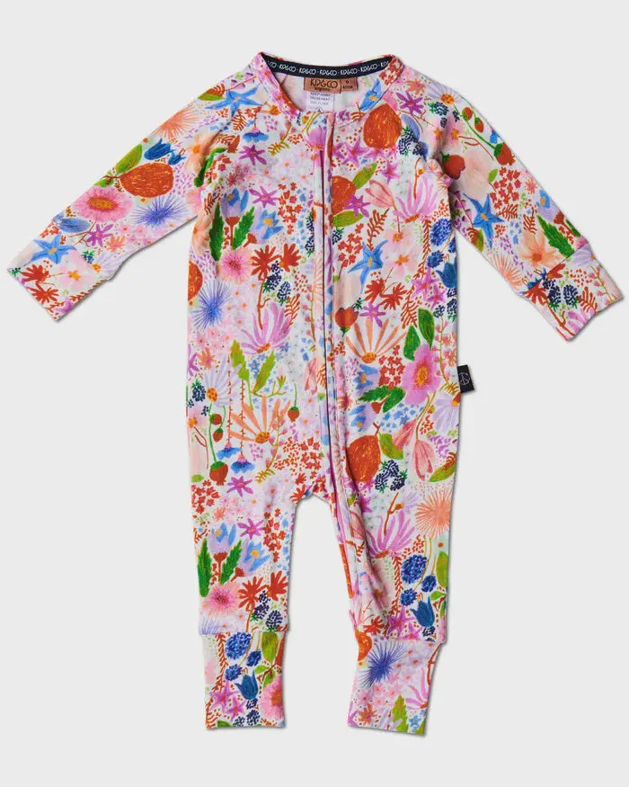 Long-Sleeve Zip Romper – Meandering Meadow Illustration 1