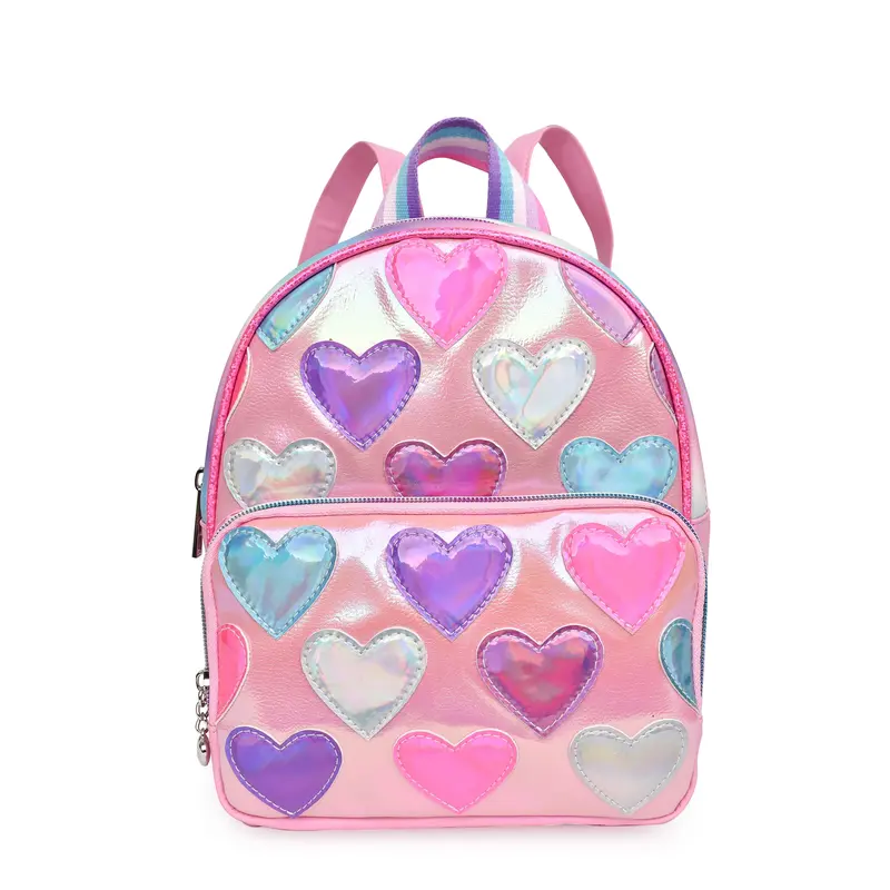 Metallic Heart-Embellished Mini Backpack 1