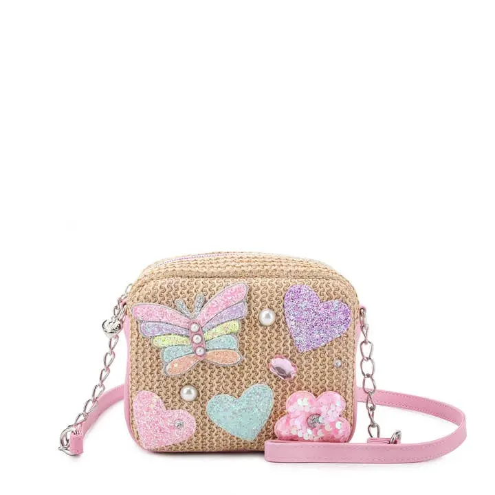 Natural Straw-Appliqué Crossbody Bag 1