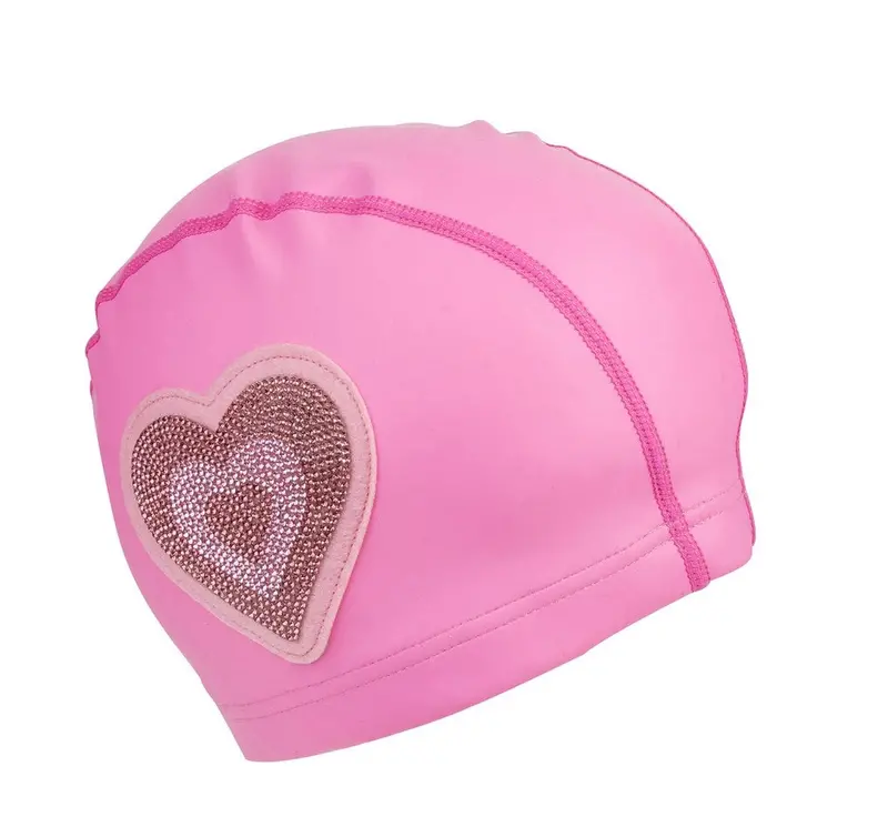 Neon Pink Heart Swim Cap 1