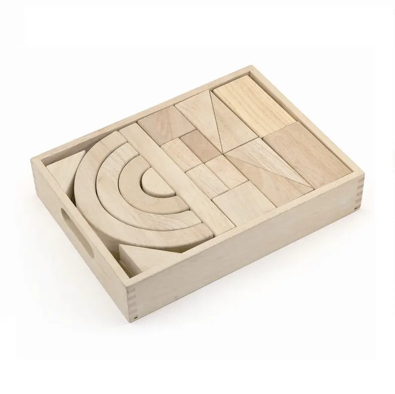 Neutral Wooden Building Blocks In Storage Tray 1