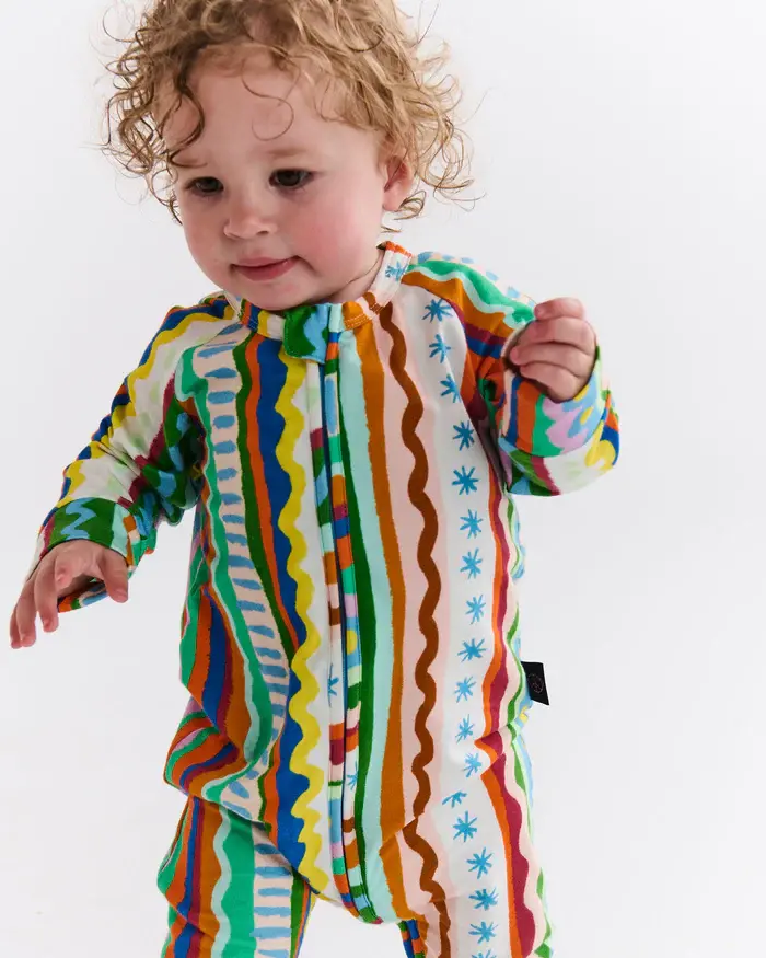 Organic Long-Sleeve Zip Romper – Beach Patterns Collection 1