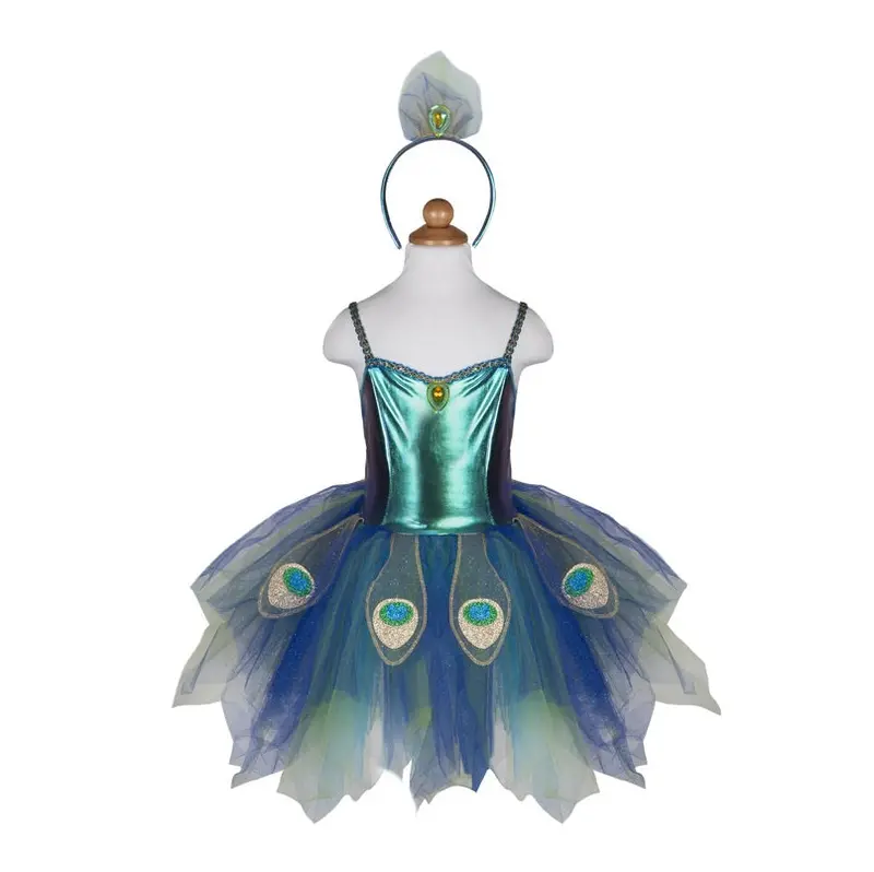 Peacock Party Dress & Headband Set – Vibrant Outfit (Ages 5–6) 1