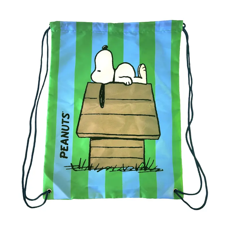 Peanuts Drawstring Carry Bag – Green & Blue Stripes 1