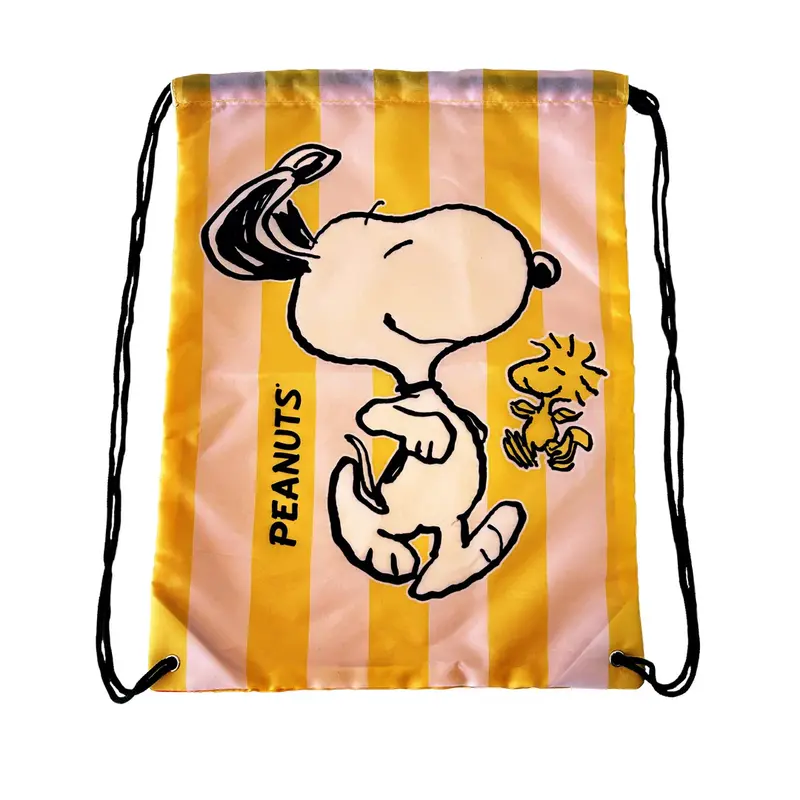 Peanuts Drawstring Carry Bag – Yellow & Pink Stripes 1