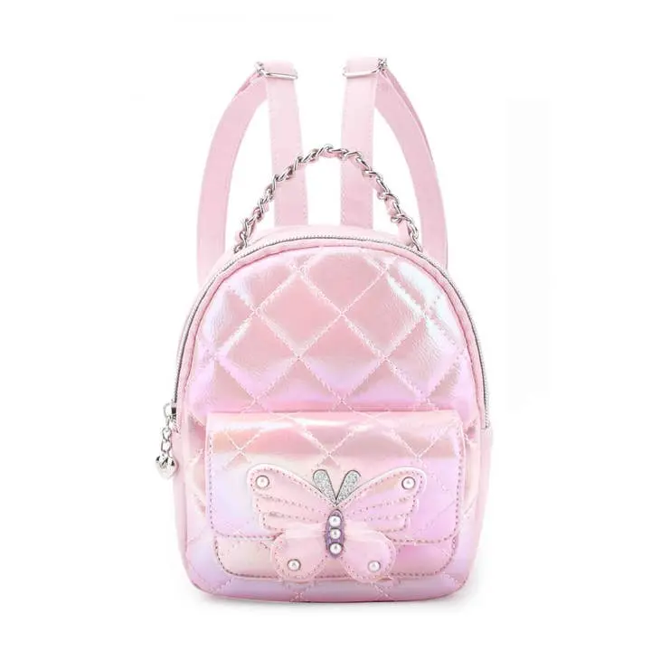 Pink Metallic Quilted Mini Backpack – Butterfly & Lollipop Theme 1