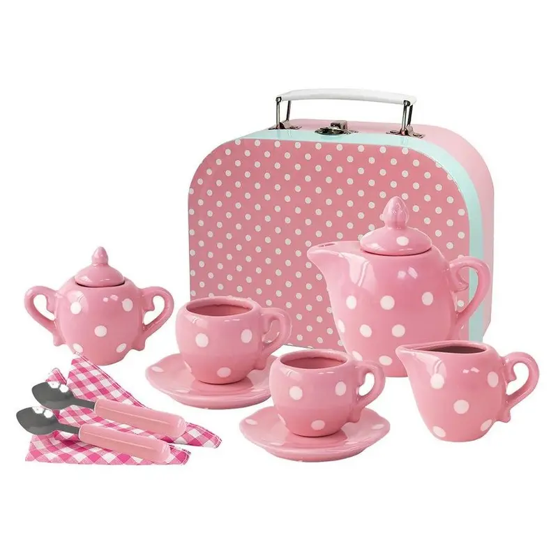 Pink Polka Dot Porcelain Tea Set – 13-Piece Collection 1