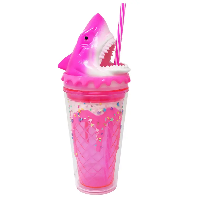 Pink Shark-Shaped Kids Water Cup 1