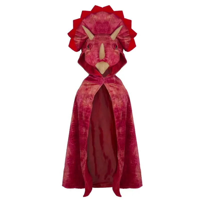 Red Triceratops-Themed Hooded Cape For Toddlers 1