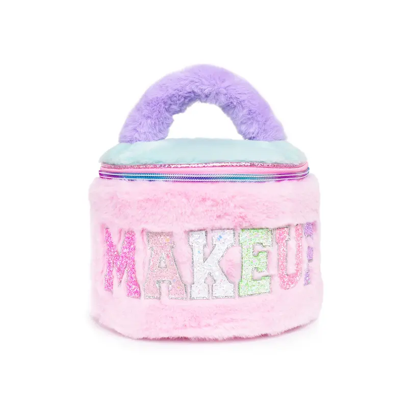 Round Faux Fur Makeup Train Case 1