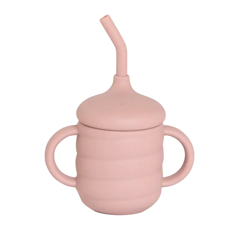 Soft-Touch Silicone Sippy Cup With Straw – Dusty Pink 1
