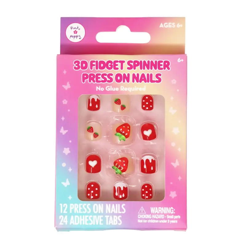 Strawberry 3D Fidget Spinner Press-On Nails – Tactile Nail Art Set 1
