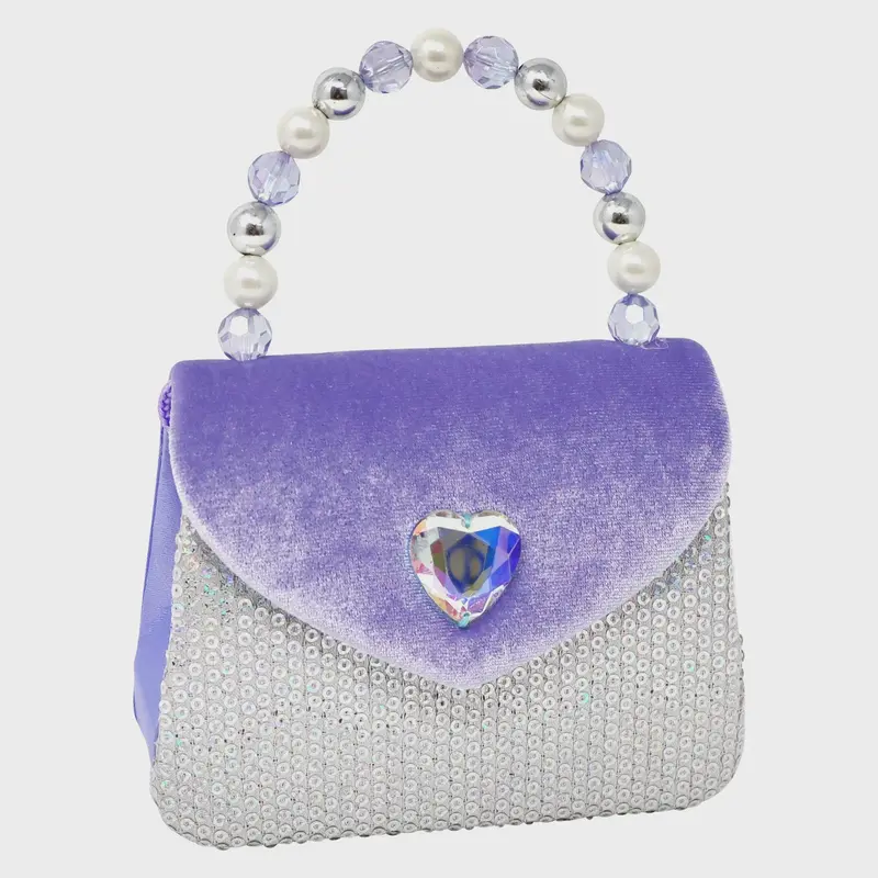 Violet Velvet Princess Handbag With Sparkling Sequins And Beads 1