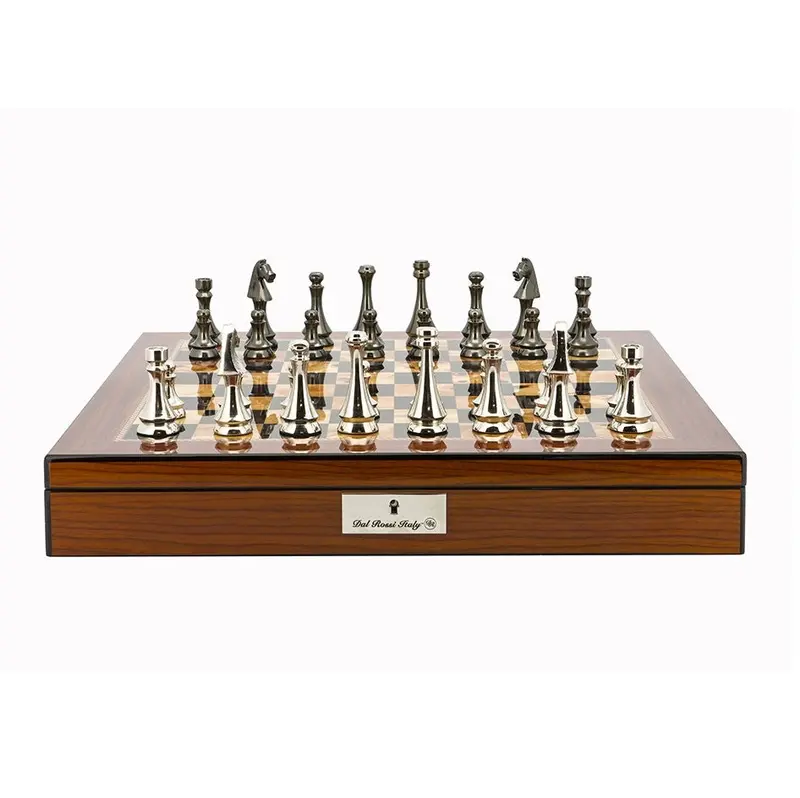 Walnut-Finished 20-Inch Chess Set With Titanium-Silver Metal Pieces 1