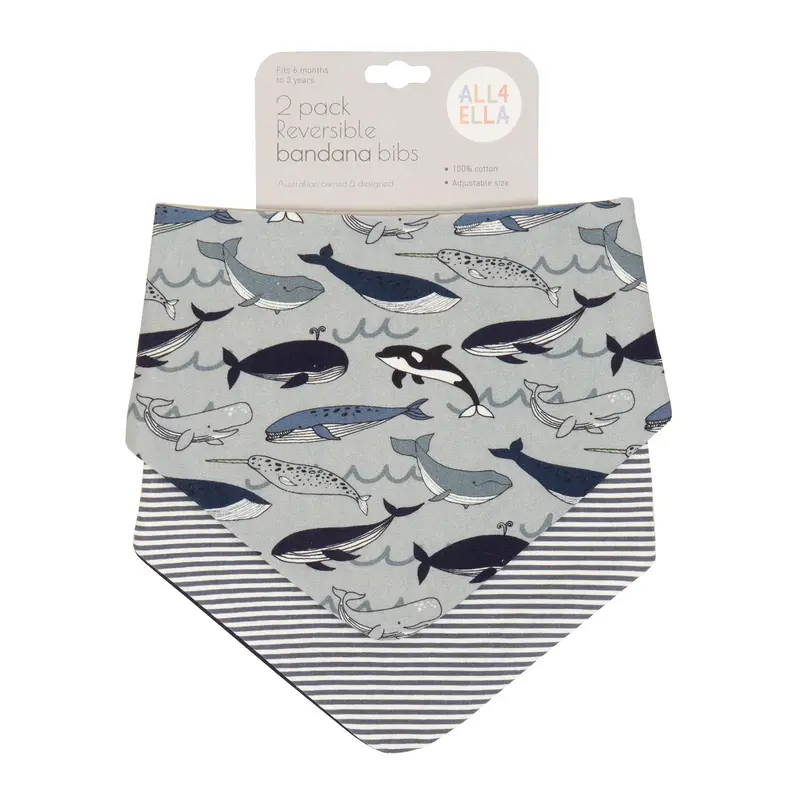 Whale Illustration Bandana Bibs – Ocean-Loving Infant 2-Pack 1