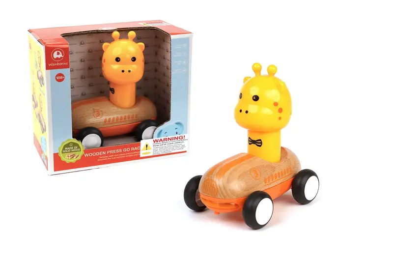 Wooden Press-And-Go Racer – Giraffe Design 1