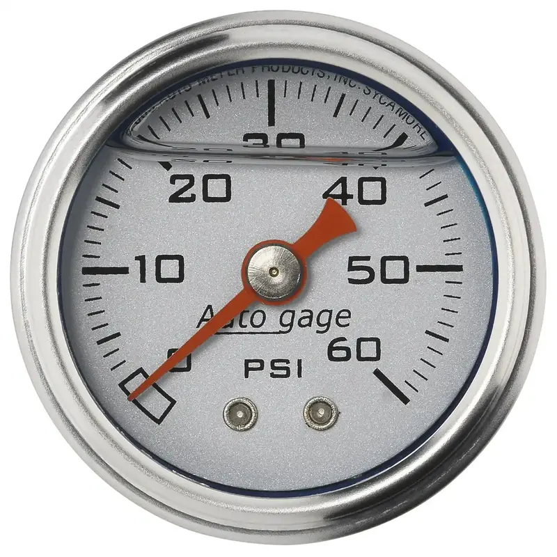 Autometer 2179 Liquid-Filled Mechanical Pressure Gauge – 1.5", 60 Psi, Direct Mount, Silver Finish 1